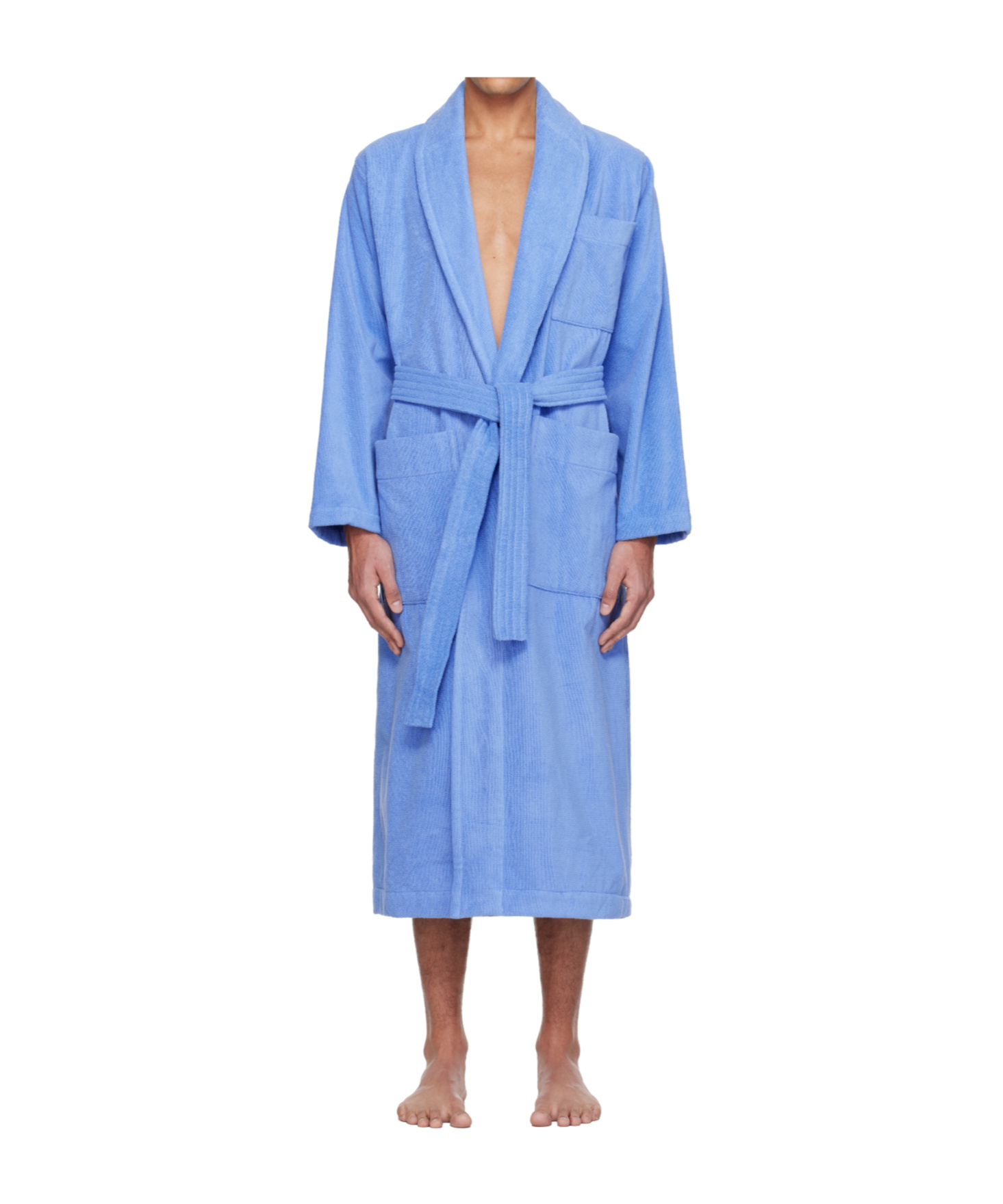 Tekla Lace-up Bathrobe In Blue