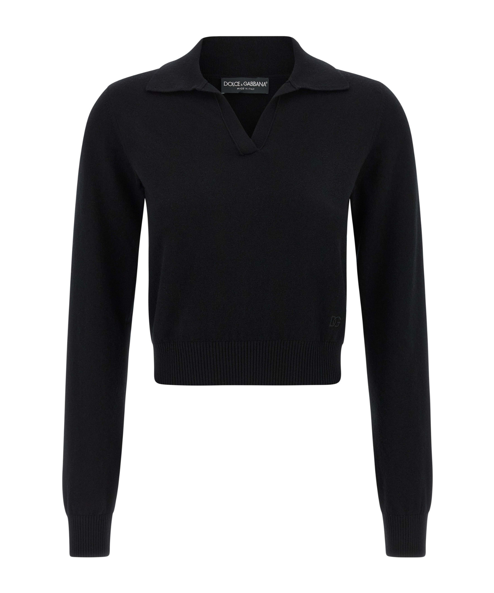 Dolce & Gabbana Polo-style Cashmere Sweater With V-neck In Black