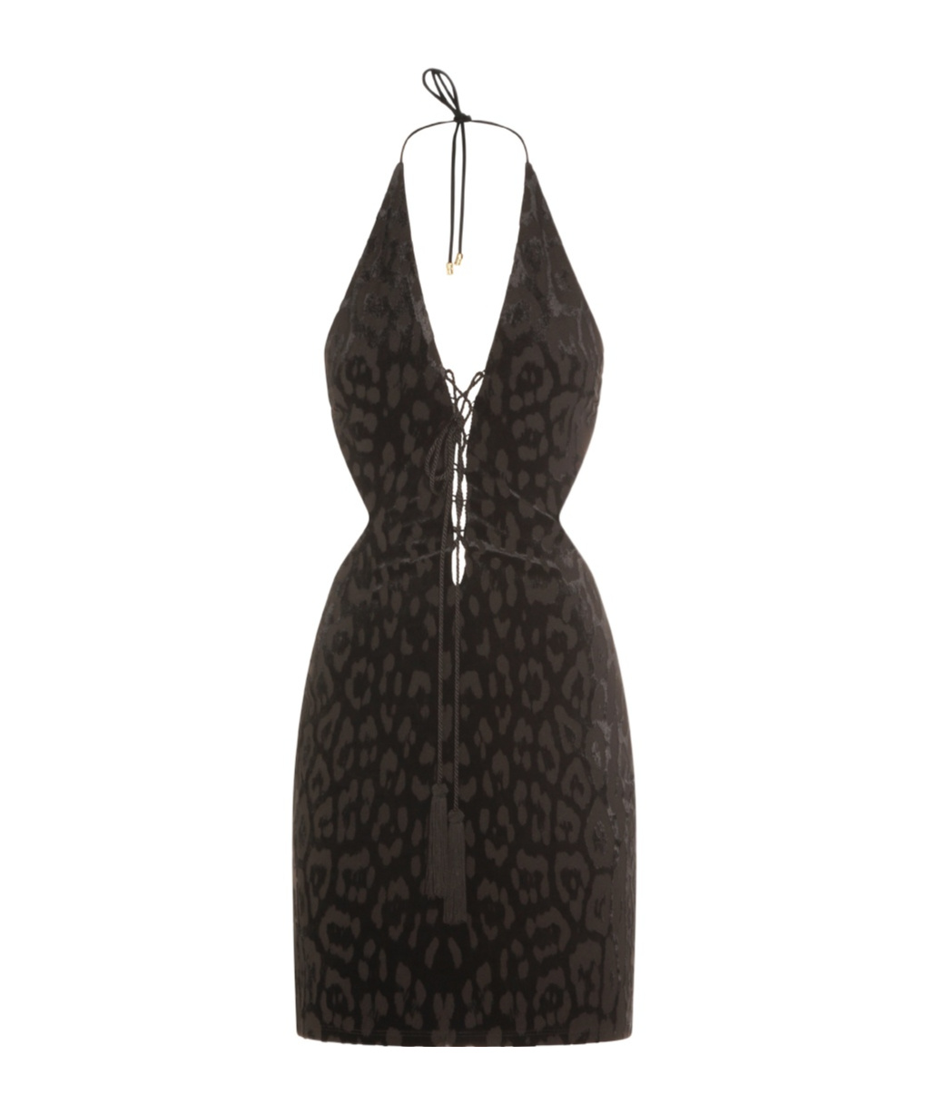 Roberto Cavalli Jaguar Skin Pattern Mini Dress In Black