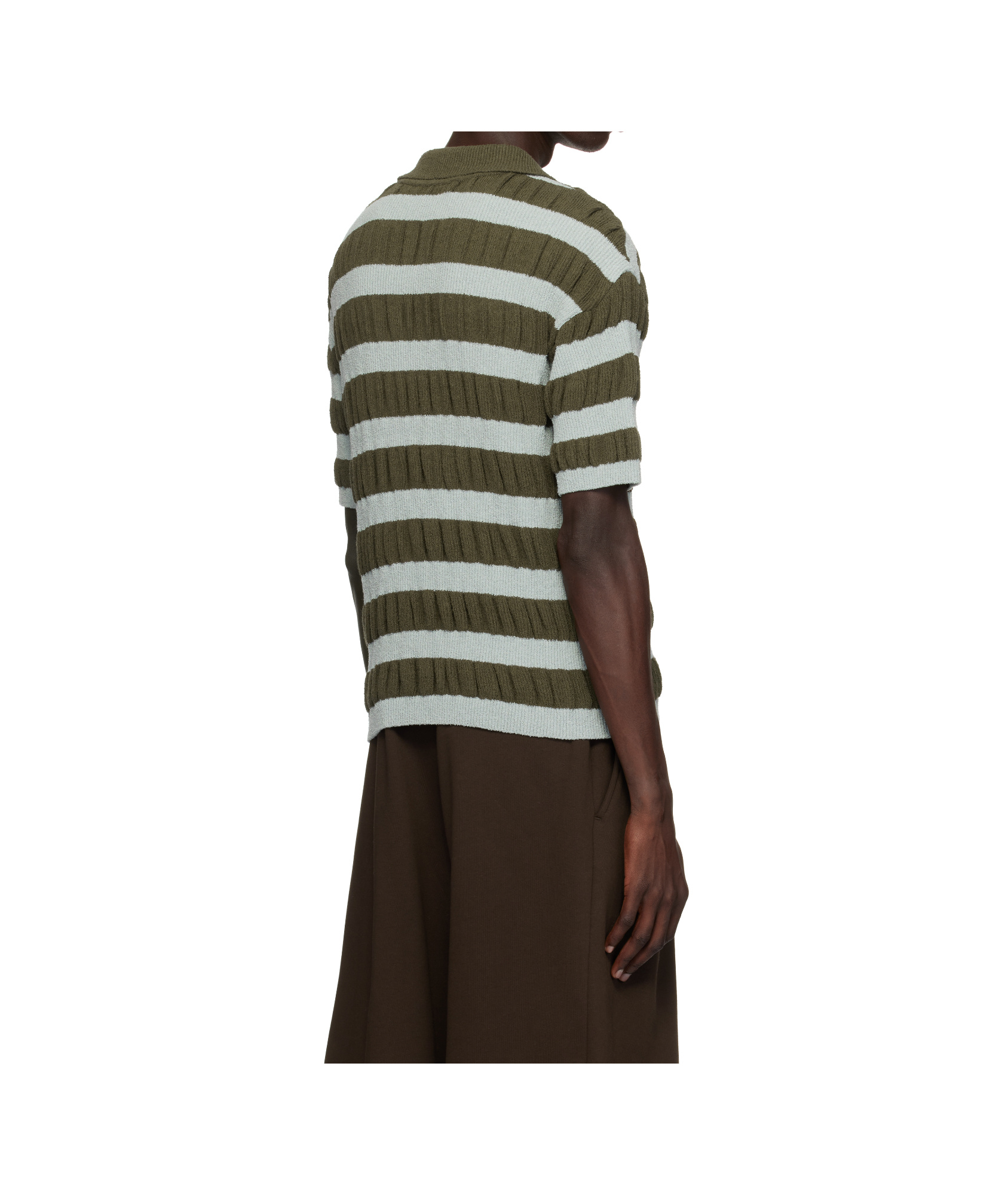 Andersson Bell Bubble Stripe Polo In Blue/khaki