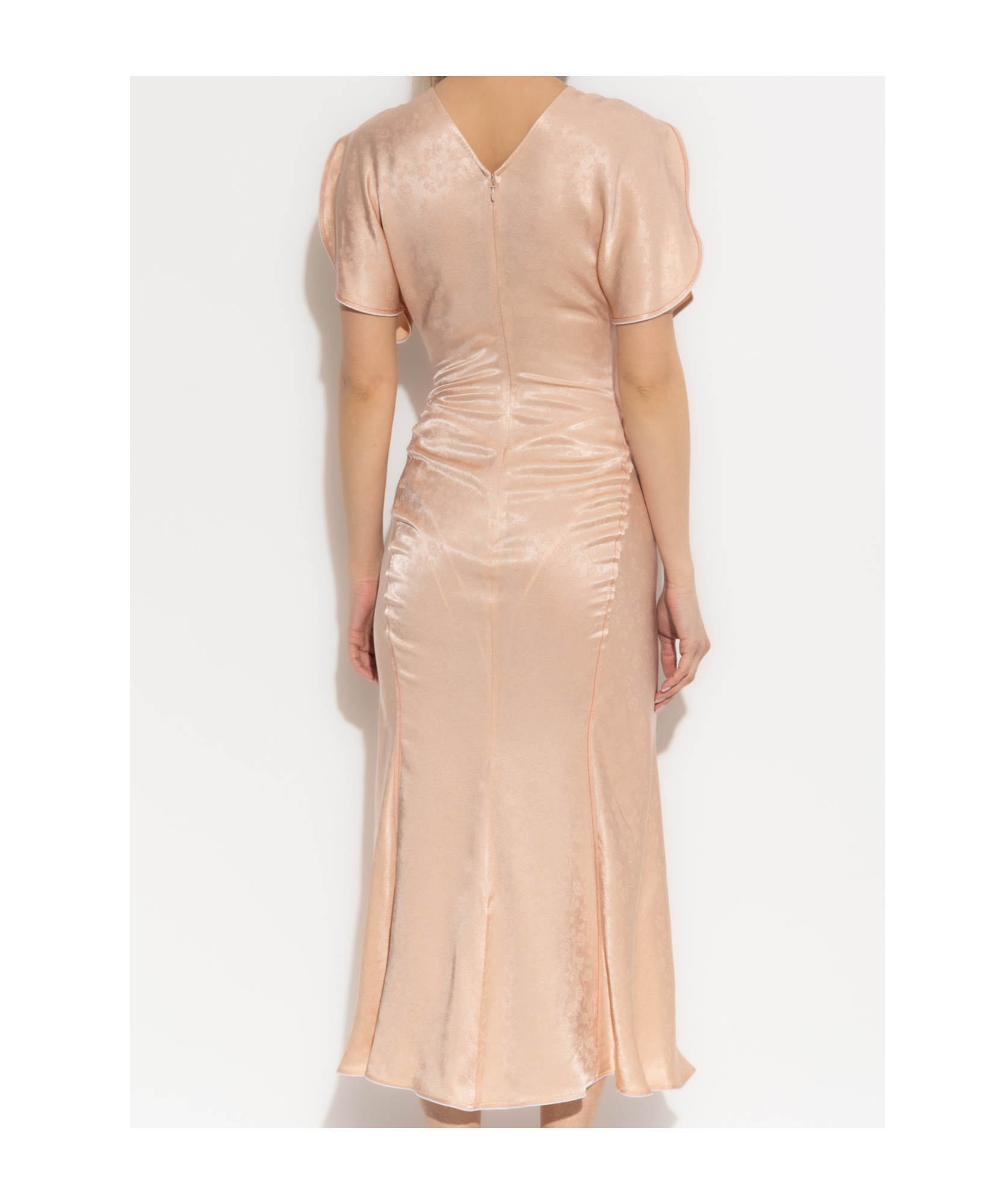 Victoria Beckham Light Pink Damask Dress With Gathering In Nude
