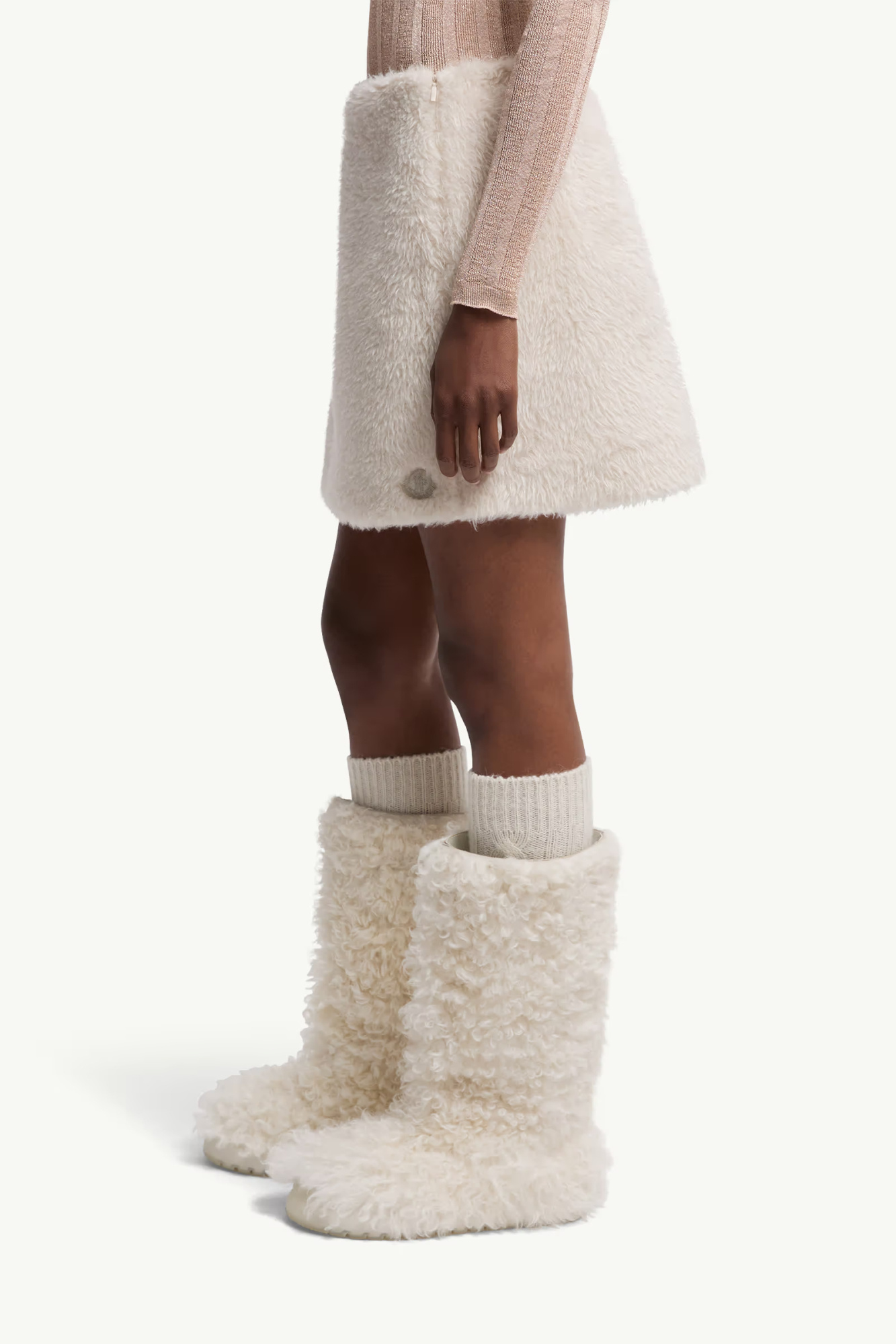 Moncler Logo Faux Fur Miniskirt In White