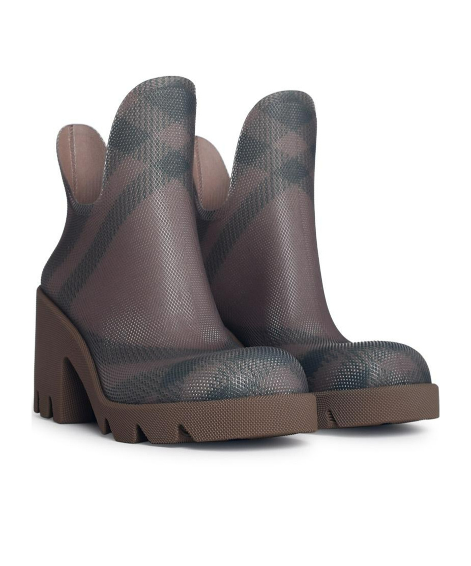 Burberry Chunky Heel Checkered Rubber Ankle Boots In Gray