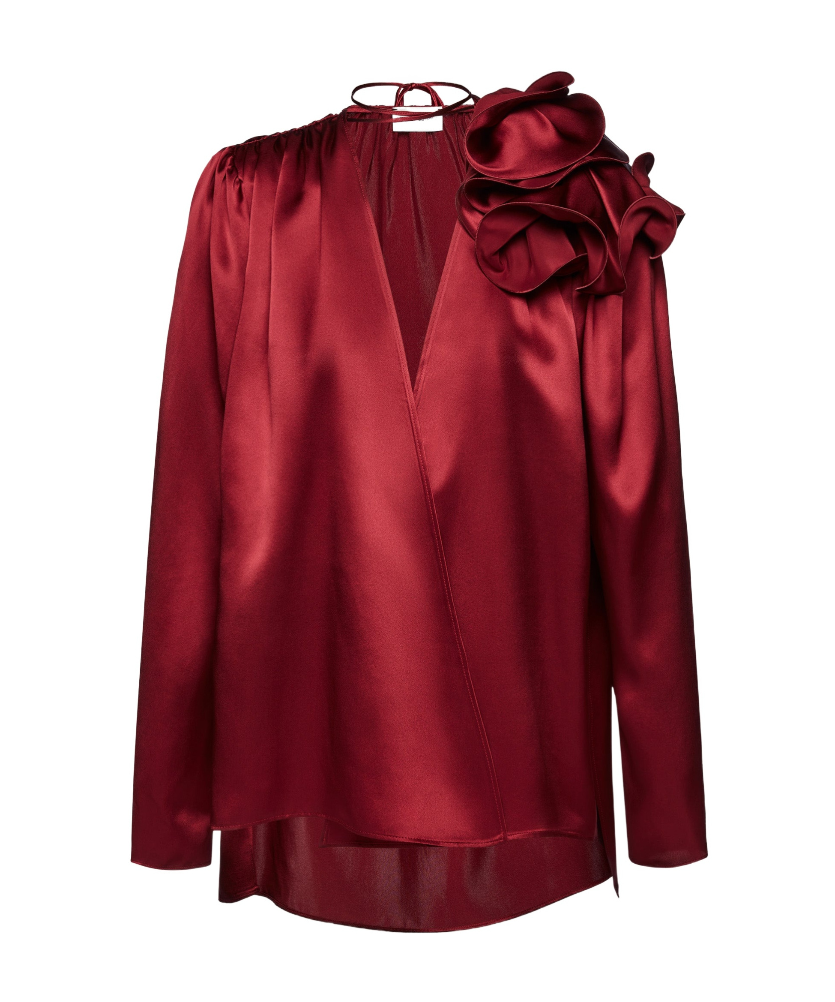 Magda Butrym Satin Blouse W/ Rose Detail In Red
