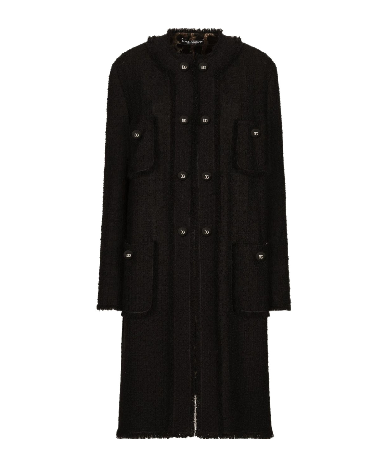 Dolce & Gabbana Single-breasted Raschel Tweed Coat In Black
