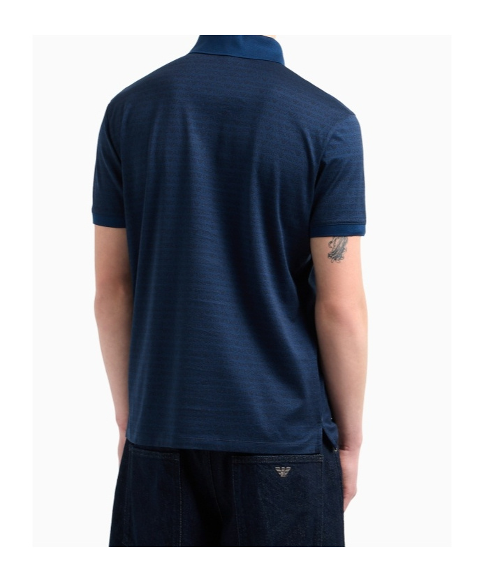 Emporio Armani Jersey Polo Shirt With All-over Jacquard Lettering In Blue
