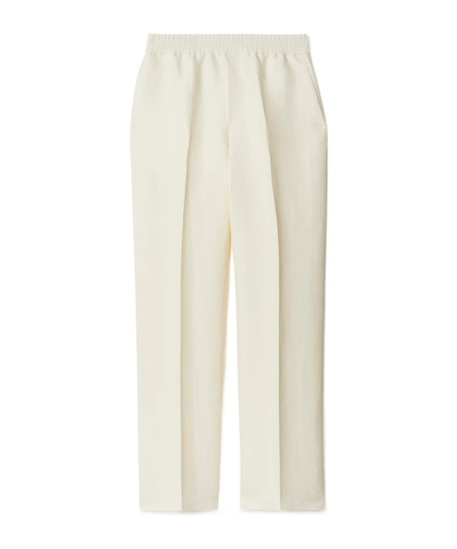Shop Burberry Tapered-leg Canvas Trousers In White