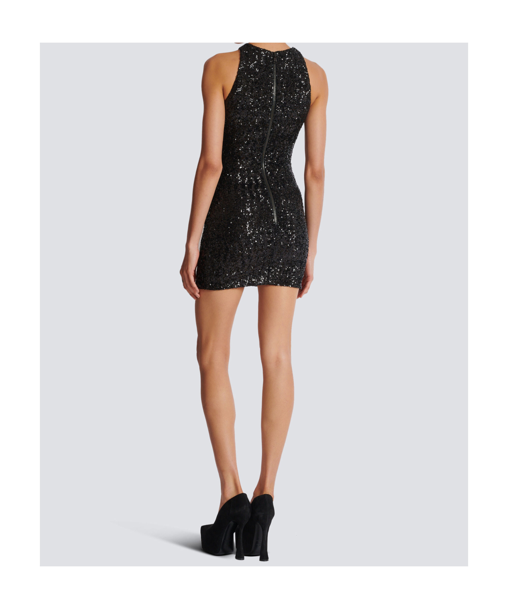 Balmain Grape Embroidery Sequined Mini Dress In Black