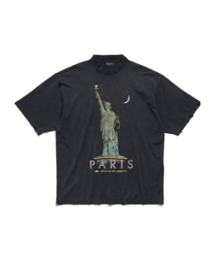 Balenciaga Paris Liberty Distressed T-shirt In Green