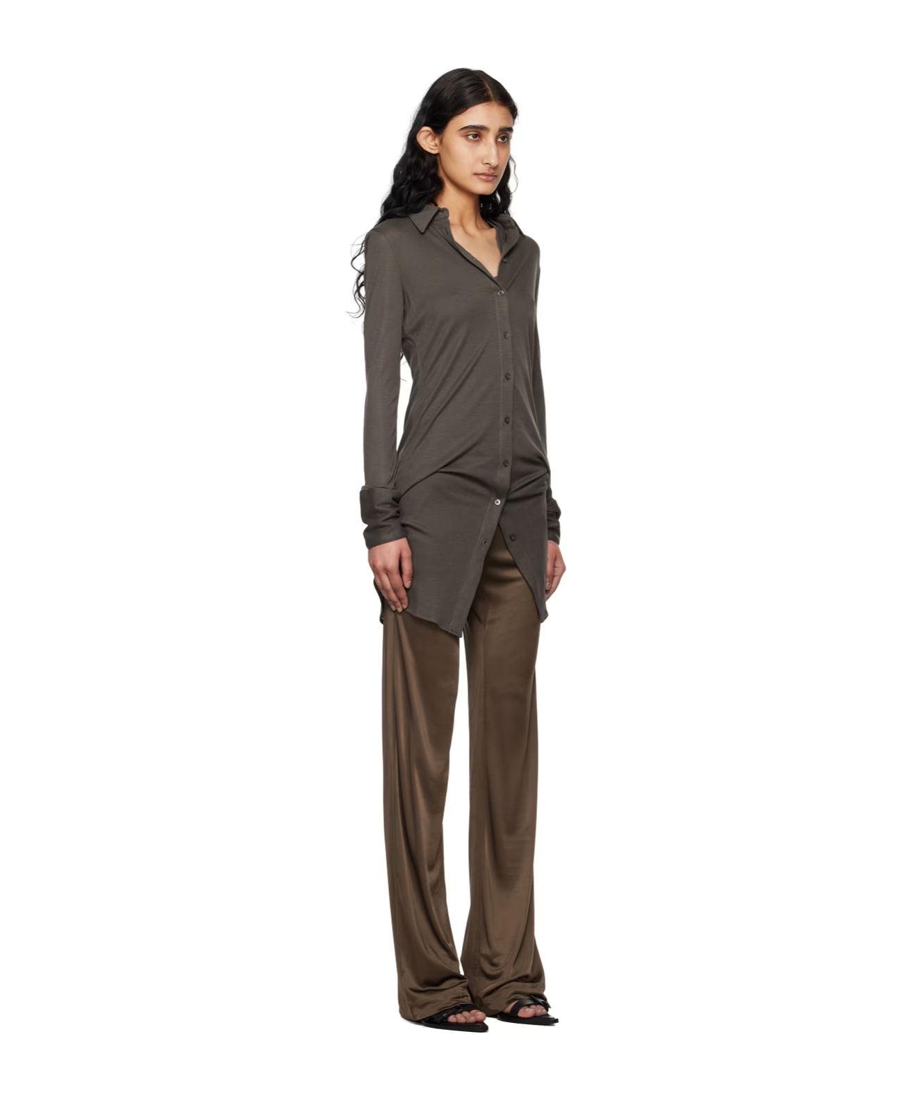 Helmut Lang Front Button Dress In Brown