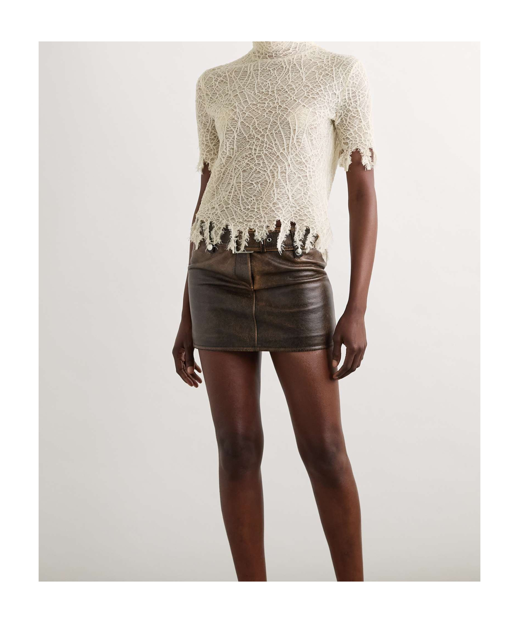 Alexander Mcqueen Distressed Cotton And Silk-blend Lace Turtleneck Sweater In White