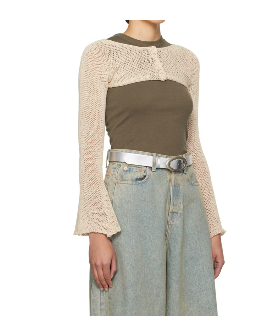 Open Yy Long-sleeved Knitted Top In Neutral