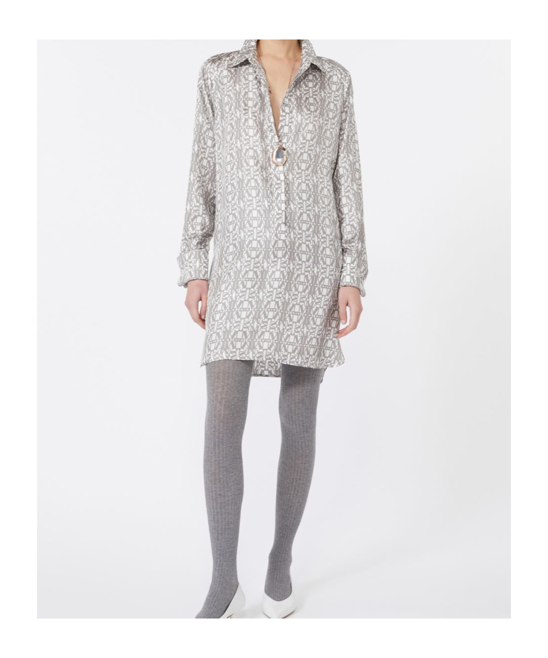 Max Mara Printed Silk Shirt Dress In Gray