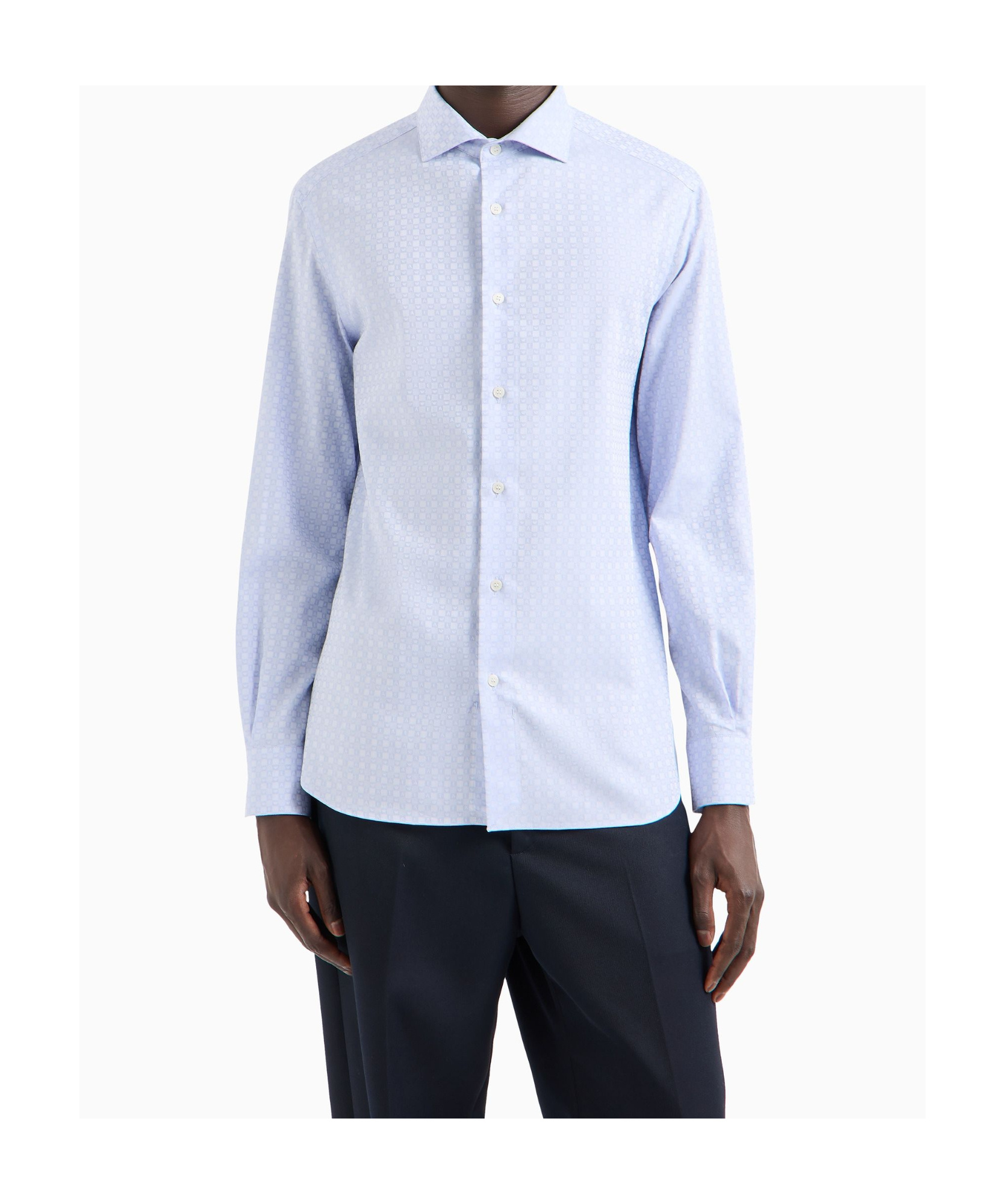 Emporio Armani Cotton Shirt With All-over Jacquard Logo Pattern In Blue