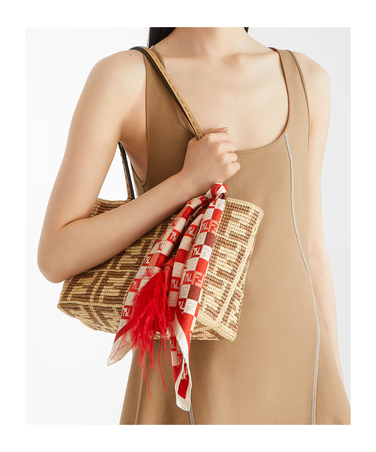 Shop Fendi Beige Ff Raffia Crochet Shopper