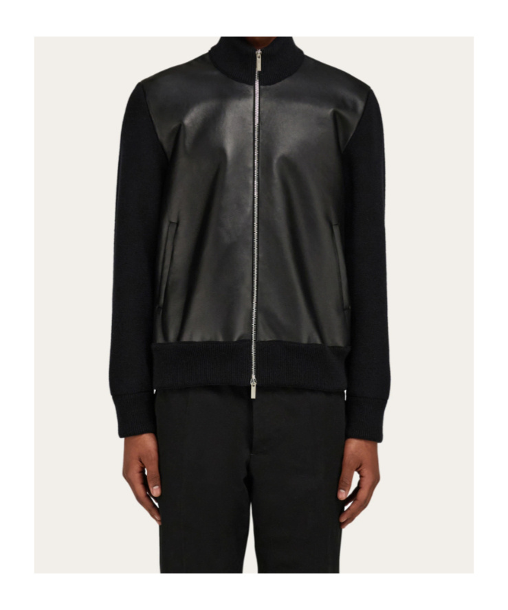 Ferragamo Bomber Jacket In Leather And Wool In Black