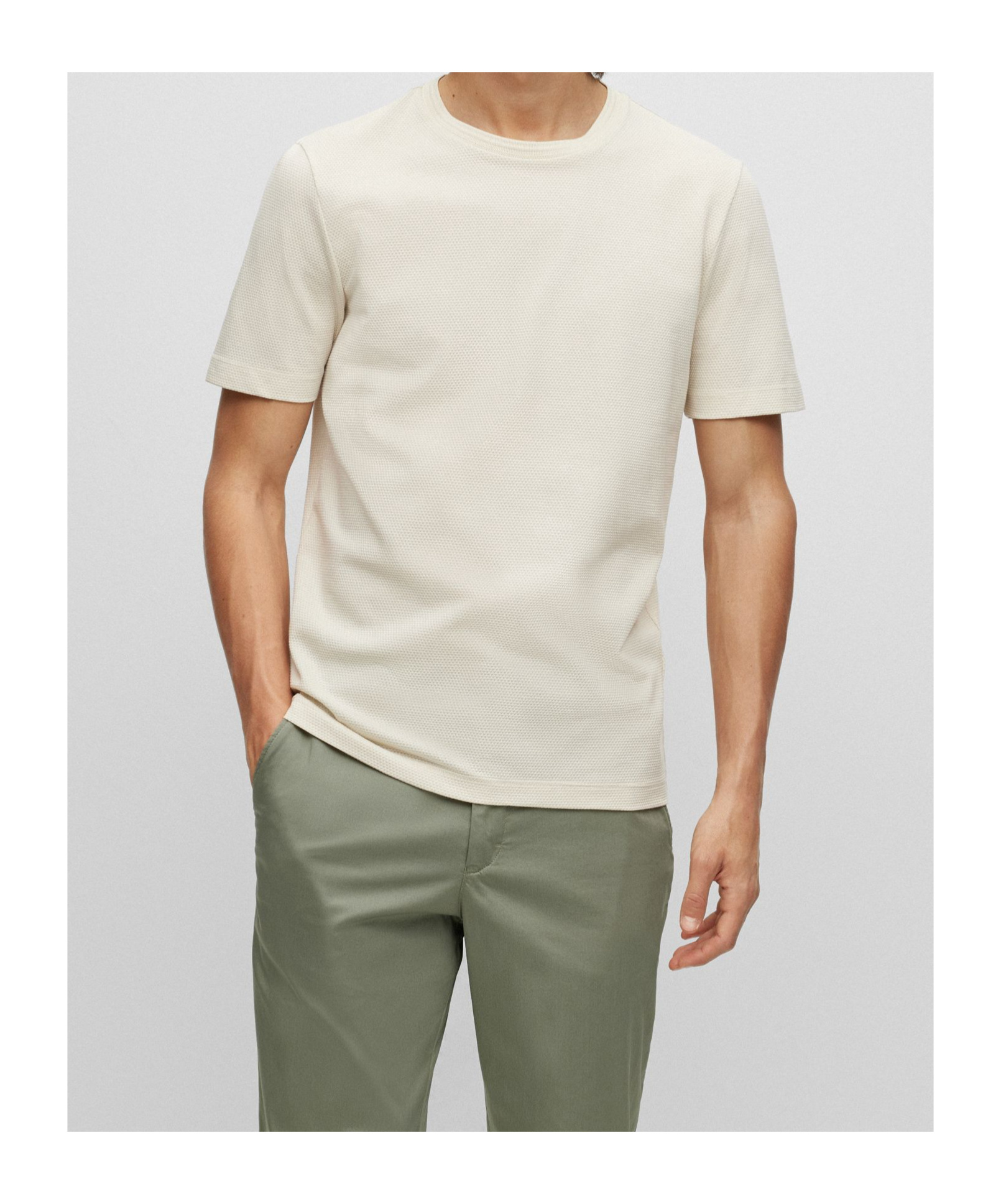 Shop Hugo Boss Logo-tag Bubble-jacquard Cotton T-shirt In White