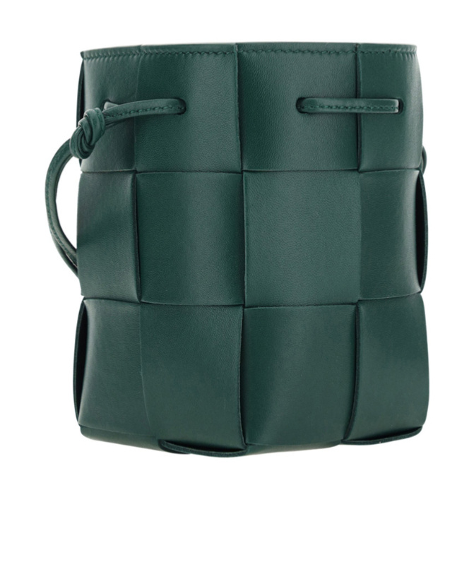 Bottega Veneta Mini Cassette Bucket Shoulder Bag In Green