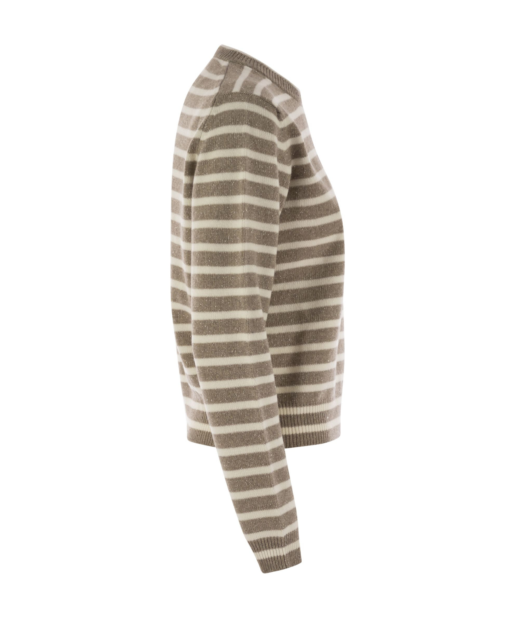 Brunello Cucinelli Striped Sequin-embellished Crewneck Jumper In Brown