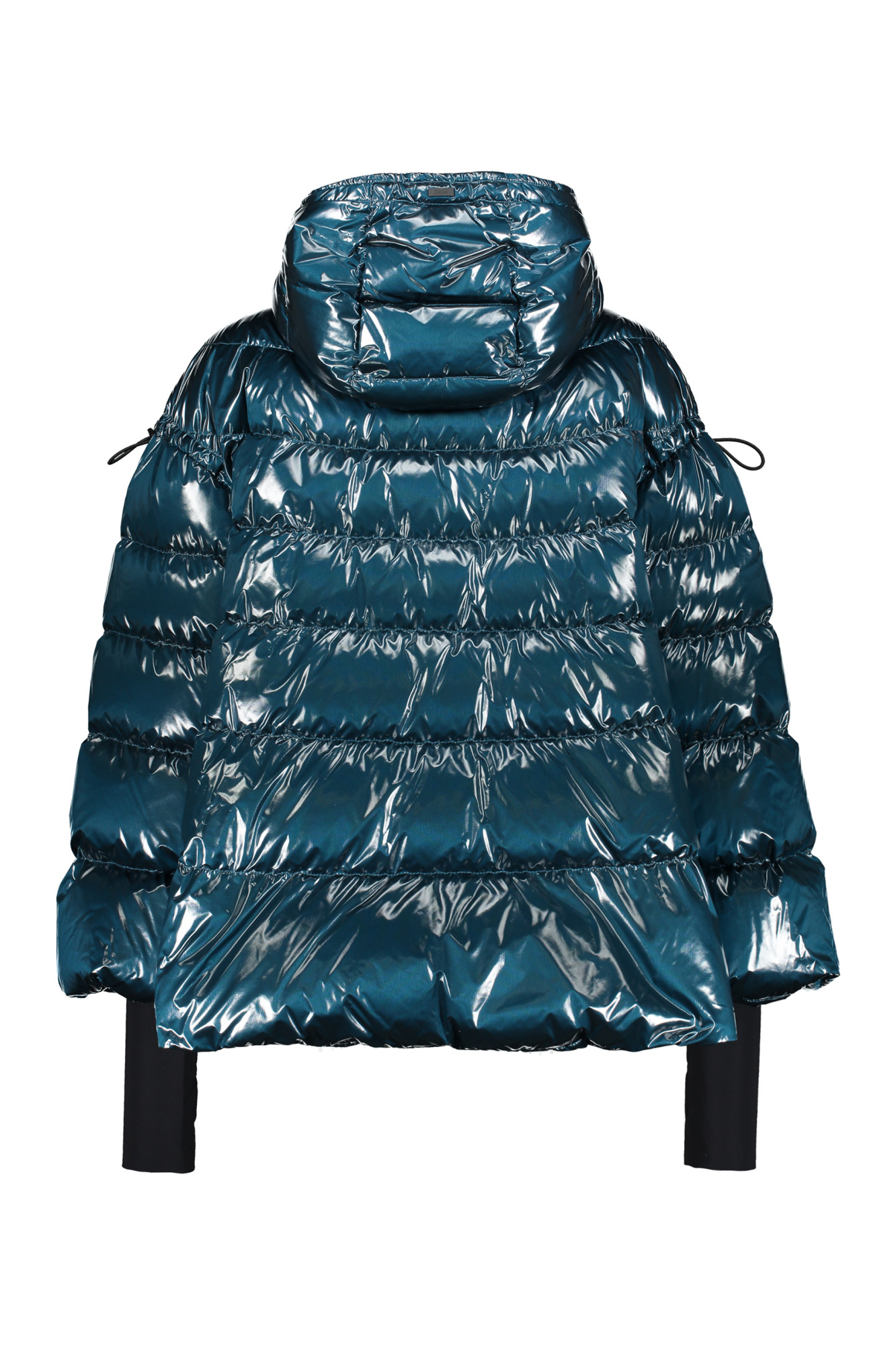 Herno Hooded Down Jacket With Shiny Zip Effect In Green