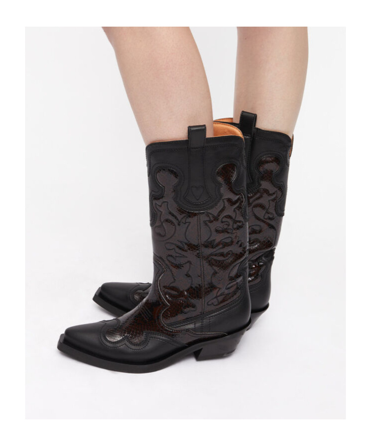Ganni Embroidered Western Boots Women In Black