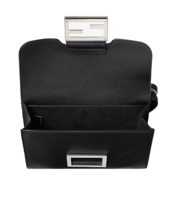 Fendi Double Baguette Grained Leather Messenger Bag In Black
