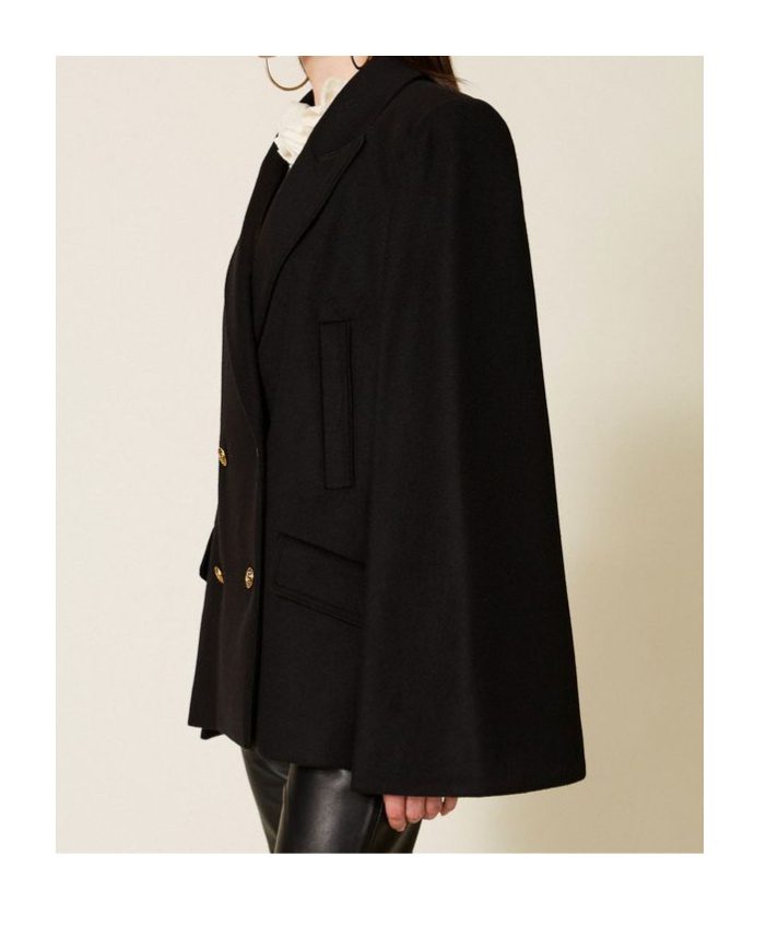 Twinset Wool-blend Double-breasted Coat In Black