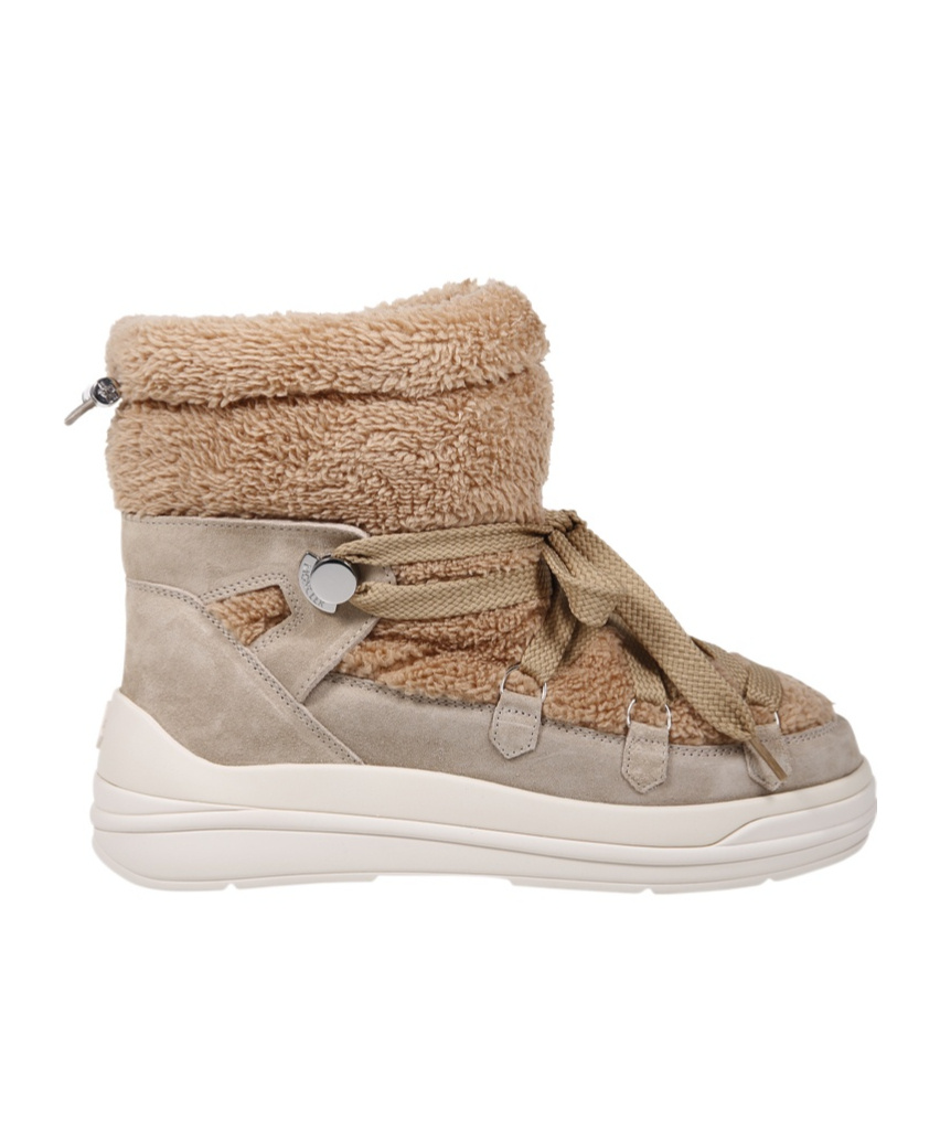 Moncler Insolux Suede And Faux Fur Snow Boots In Nude