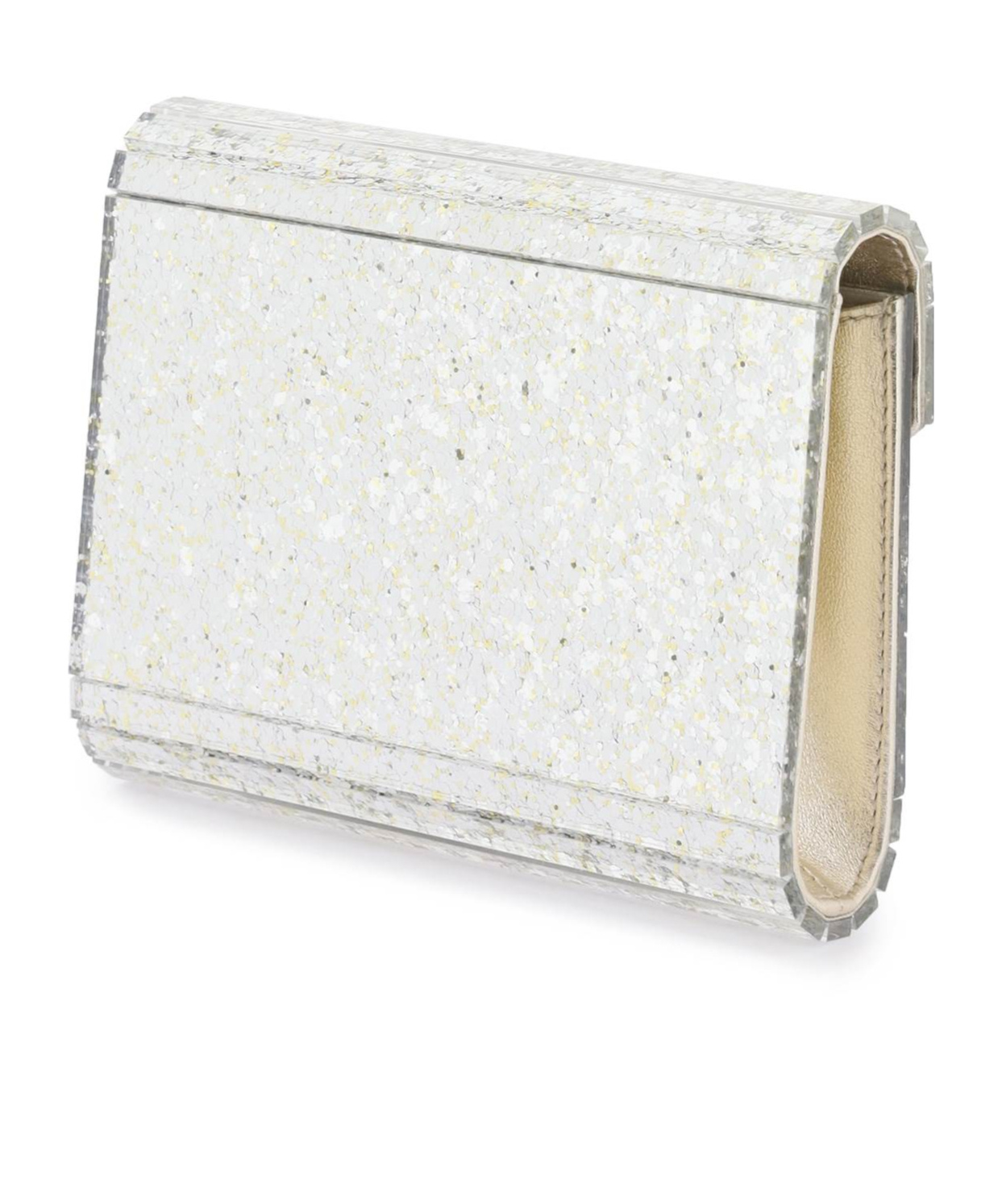 Jimmy Choo Candy Clutch Bag In Acrylic Fabric With Raw Glitter In White