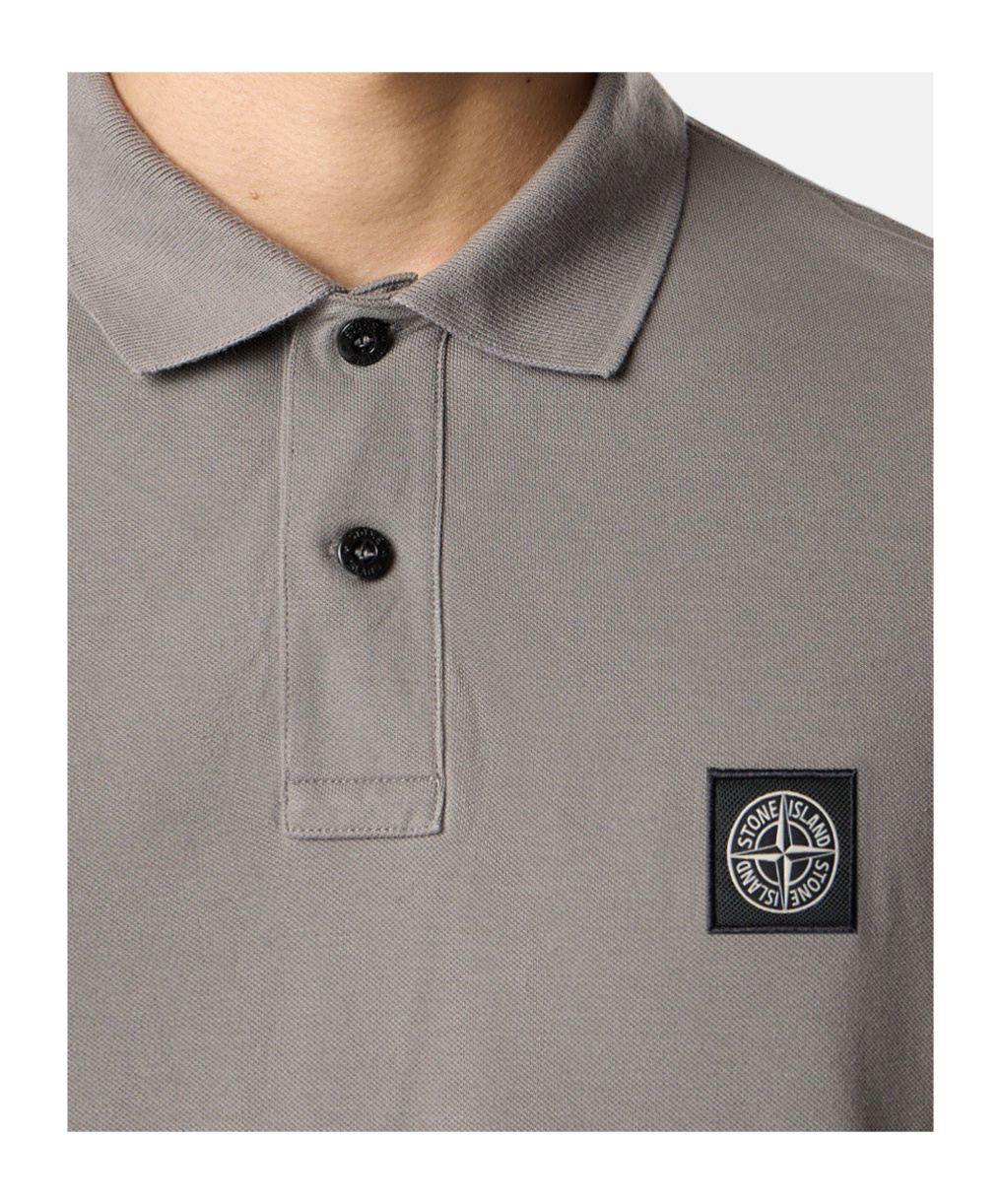 Stone Island Slim Fit Organic Cotton Piqué Polo With Compass Patch In Gray