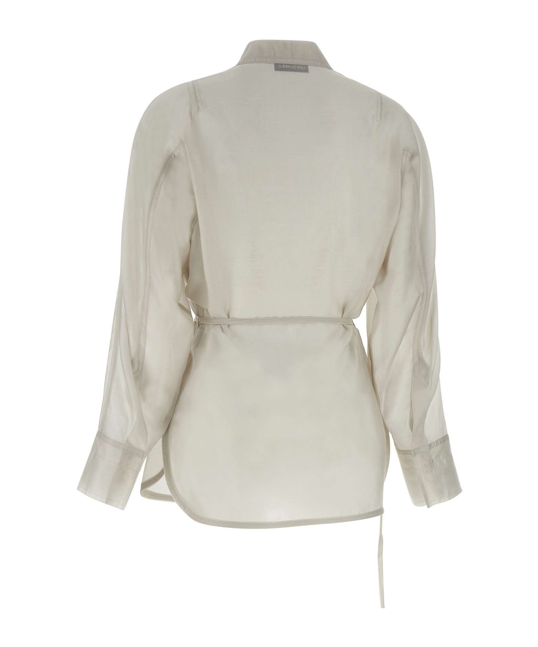 Low Classic White Shirt With Classic Collar And Rear Strap In Tech Fabric Woman In Beige