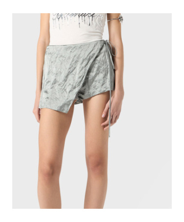Blumarine Crinkled Satin Shorts In Grey