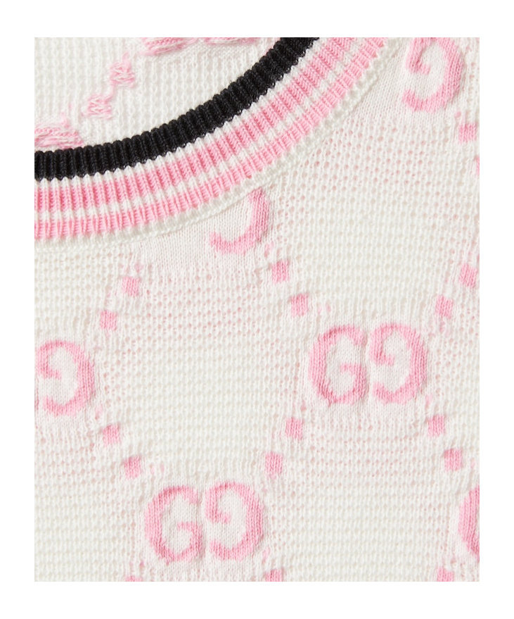 GUCCI COTTON CREWNECK TOP WITH GG INTARSIA