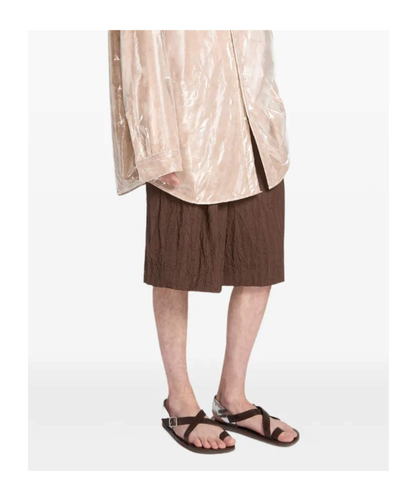 Dries Van Noten Crinkled Knee Length Pleated Bermuda Shorts In Brown