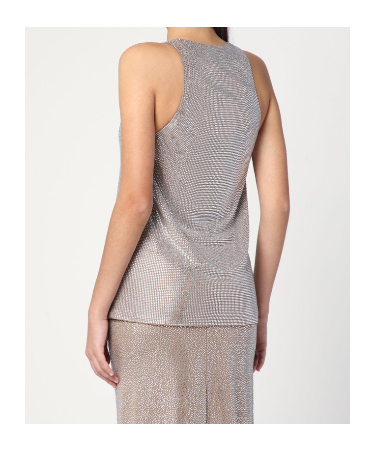 Giuseppe Di Morabito Tank Top With Silver Rhinestones In Nude