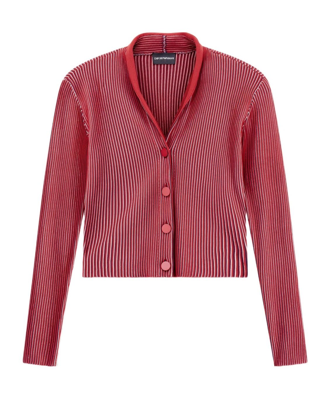 Emporio Armani Plated-effect Kfb Fabric Cardigan In Red