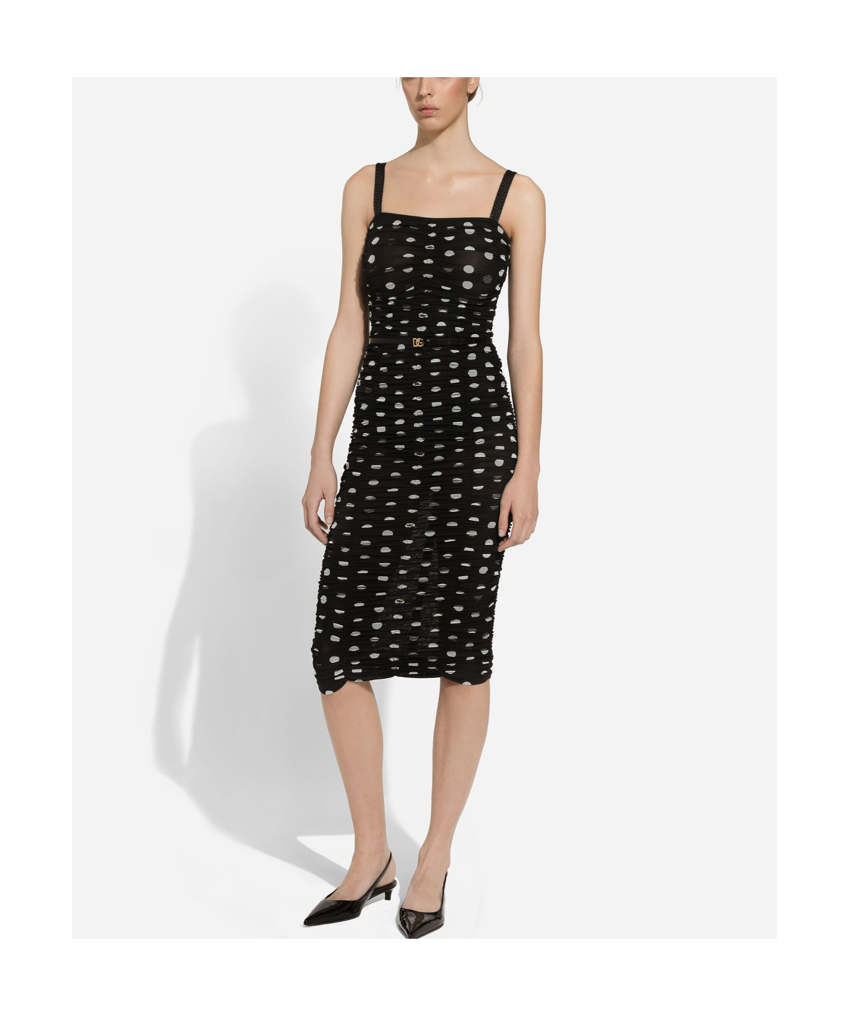 Shop Dolce & Gabbana Polka-dot Tulle Midi Dress In Black