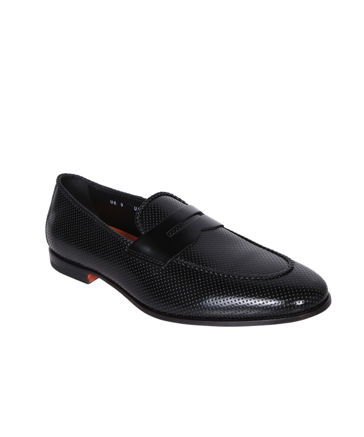 Santoni Crafted From Premium Glossy Leather Loafer In Black