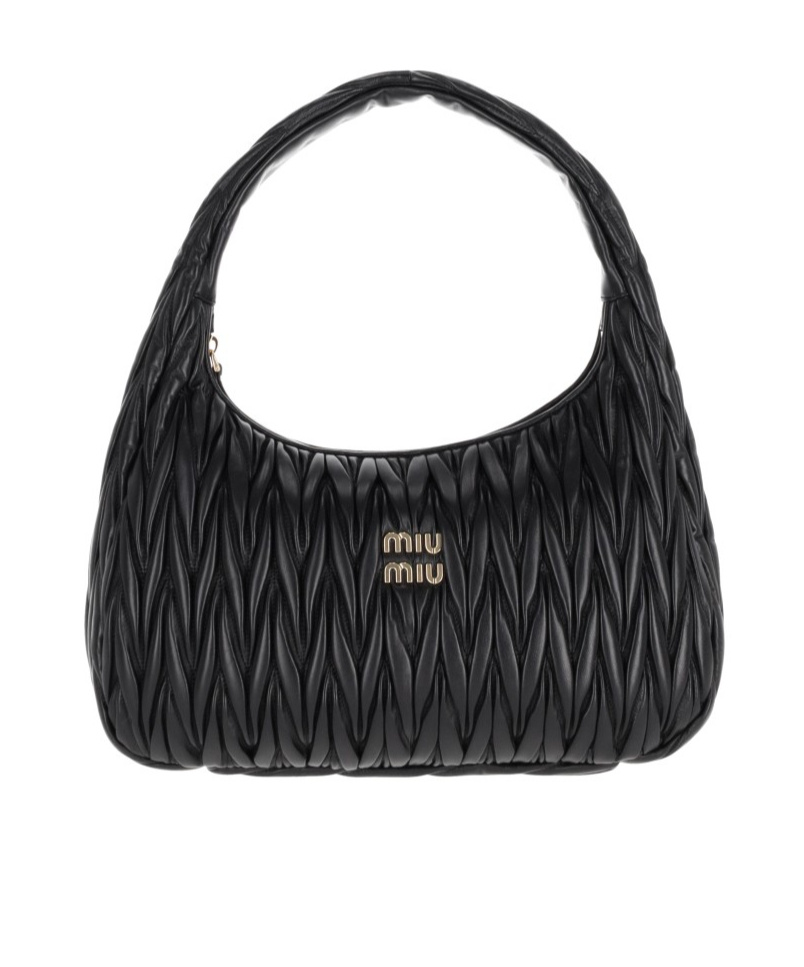 Miu Miu Wander Matelassé Nappa Leather Hobo Bag In Black