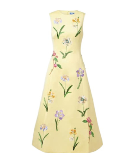 Leo C Beaded Floral Midi Dress In Yellow