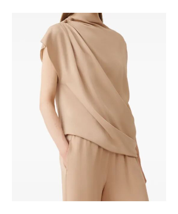 Fabiana Filippi Draped Mock-neck Enver Satin Top In Gold