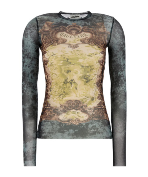 Jean Paul Gaultier Mesh Medallion Top Ls In Brown