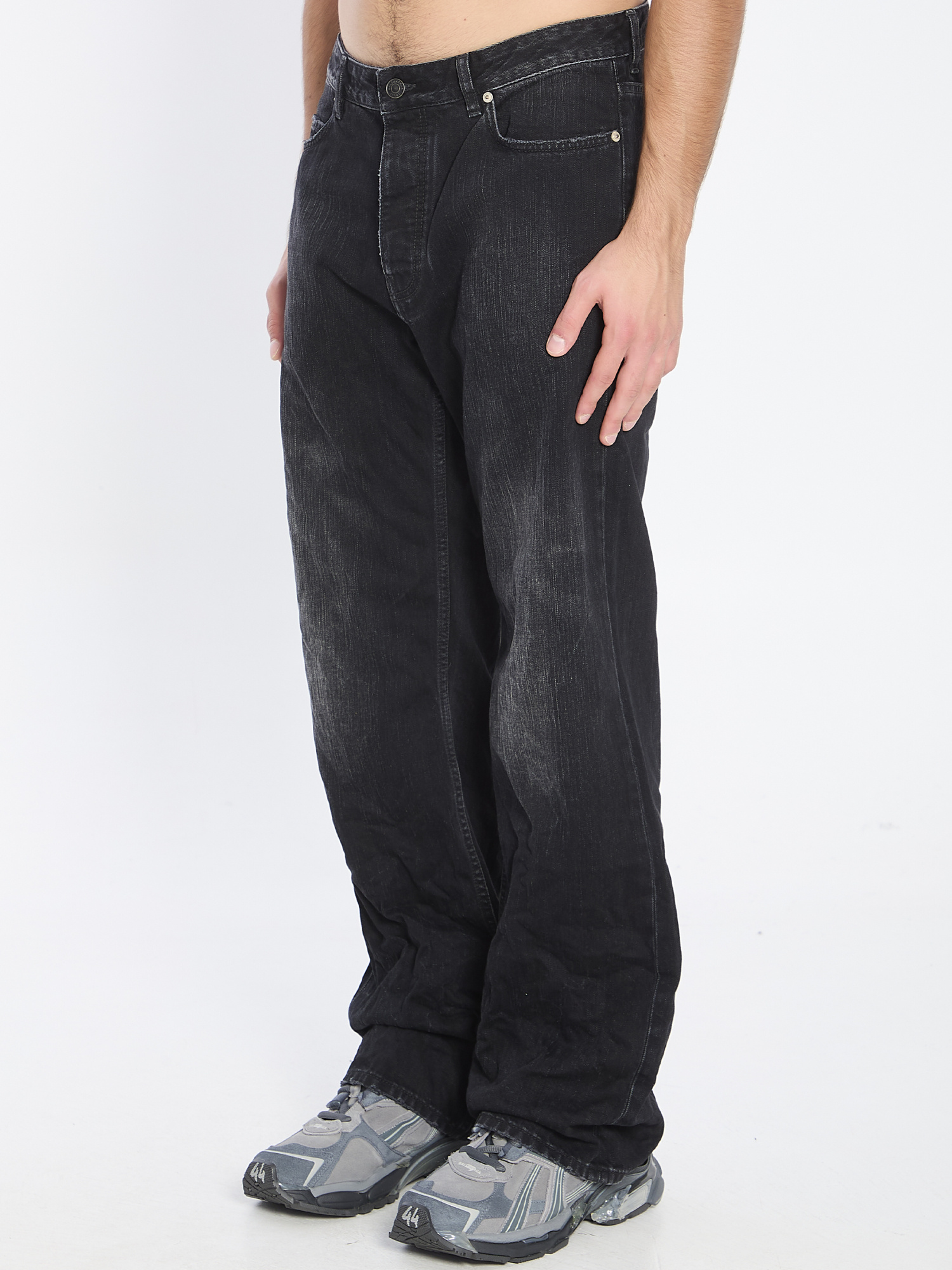 Balenciaga Relaxed Fit Distressed Denim Trousers In Black