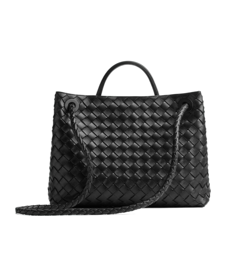 Bottega Veneta Small Andiamo Intrecciato Leather Top Handle Bag In Black