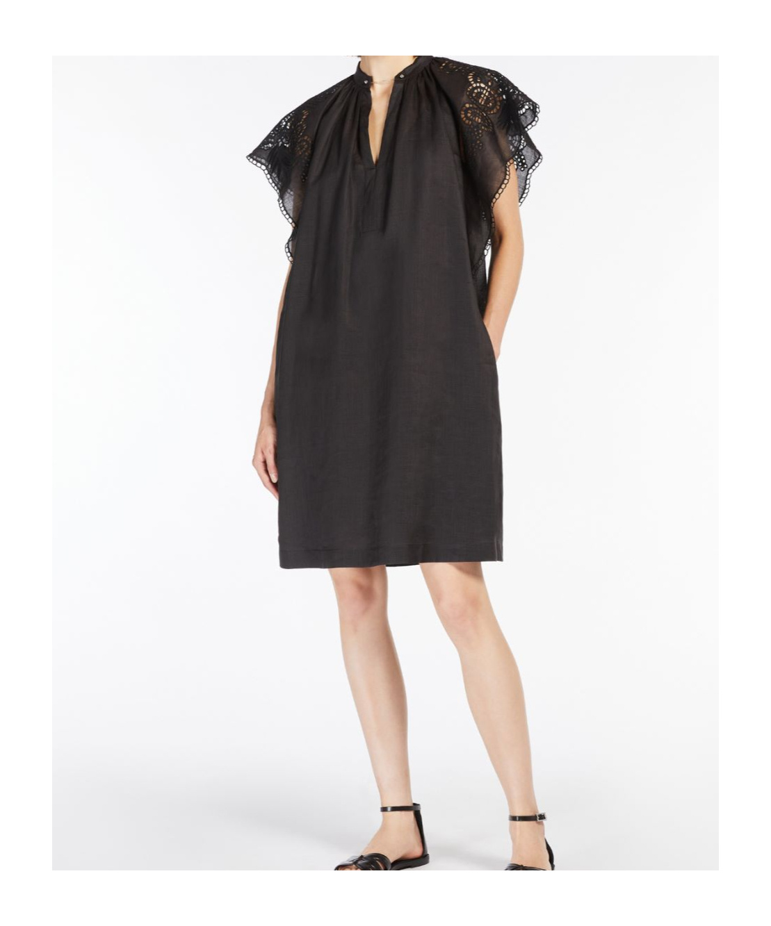 Max Mara Astor Short Dress In Ramie Canvas In Black