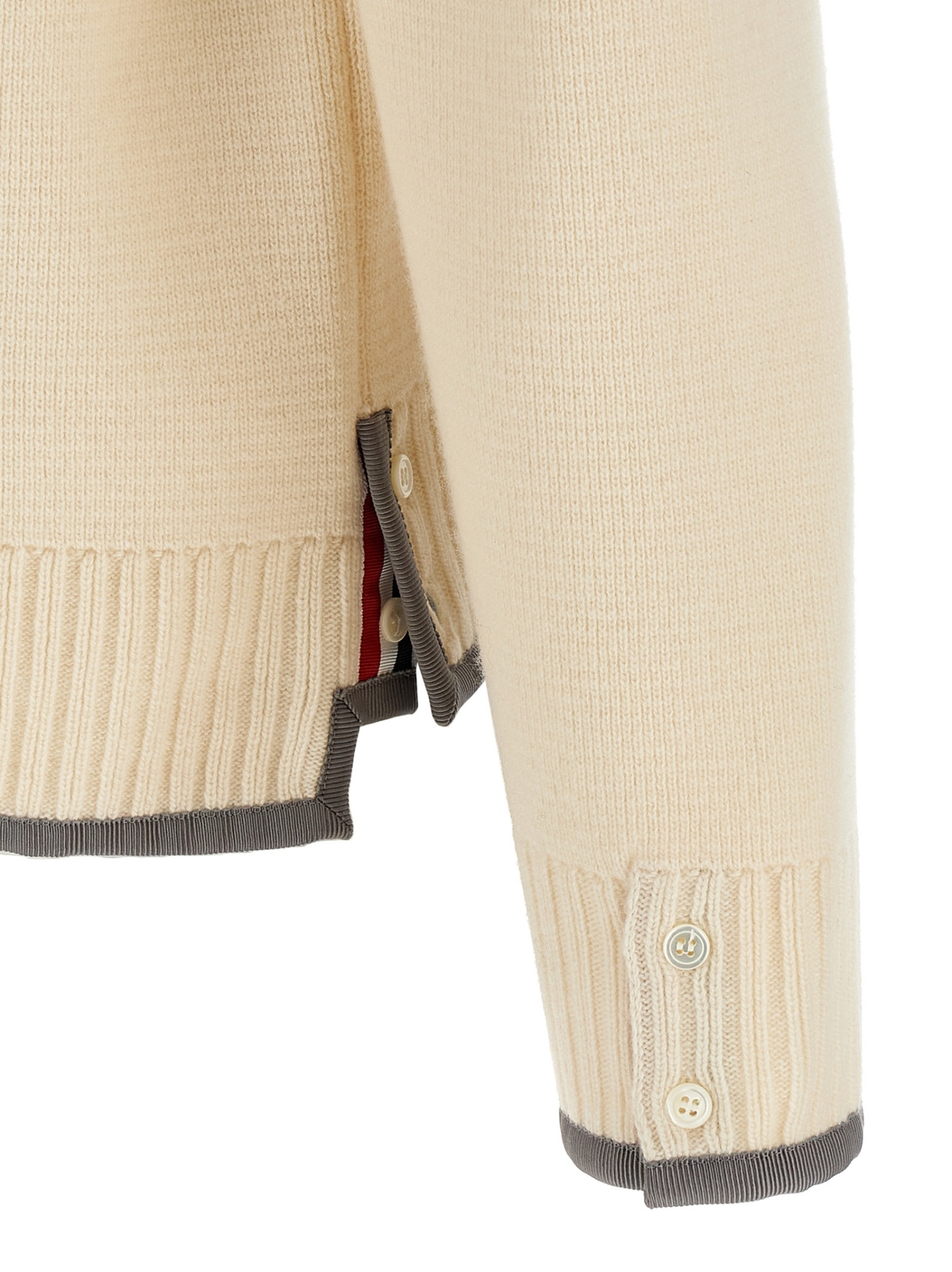 Thom Browne Wool Cardigan With Striped Sleeve Detail In Neutral