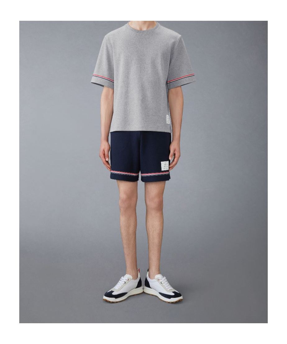 Thom Browne Asymmetric Hem T-shirt Stripe Detail In Gray