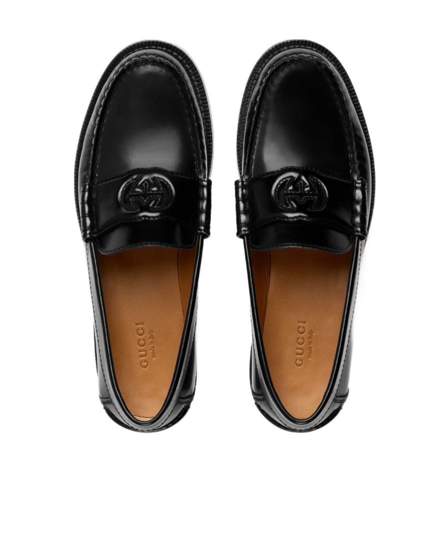 Gucci Interlocking G Leather Loafers In Black