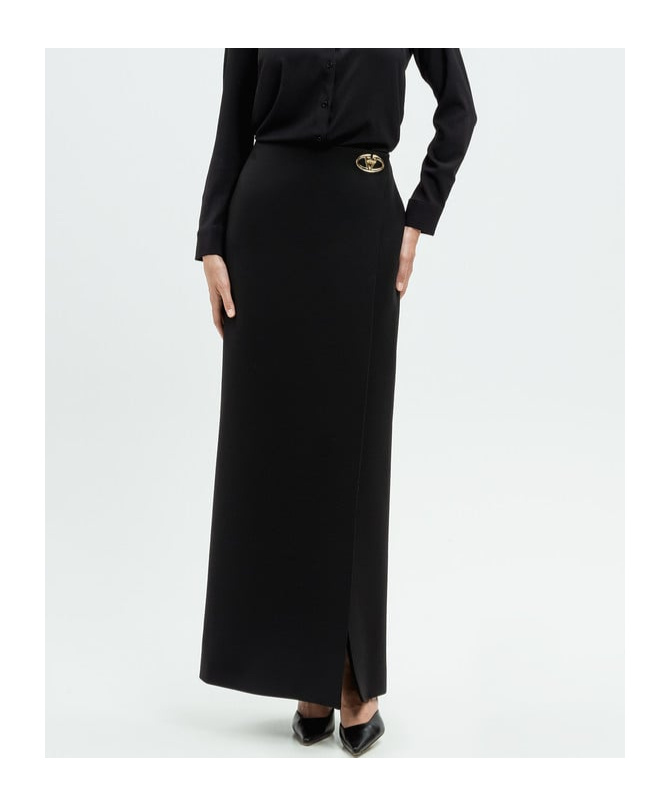 Valentino Crepe Couture Maxi Skirt With Front Slit In Black
