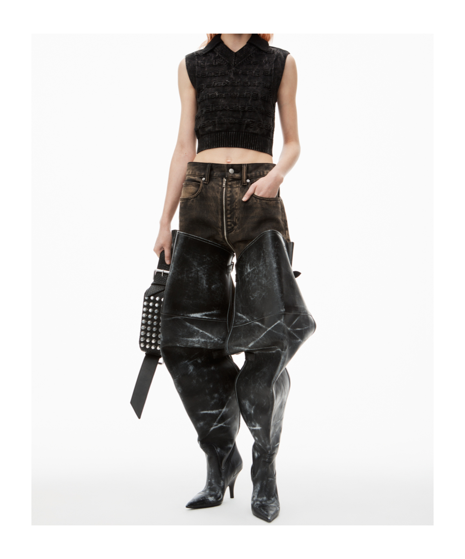 Alexander Wang Logo-intarsia Knitted Vest In Black